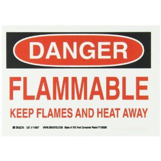 Brady 115997 10" Width x 7" Height B 586 Paper, Red And Black On White Color Sustainable Safety Sign, Legend "Danger Flammable Keep Flames And Heat Away": Industrial Warning Signs: Industrial & Scientific