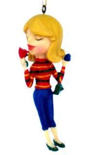 Christmas Ornament: Girl with Red Rose & Pocketbook New   Decorative Hanging Ornaments