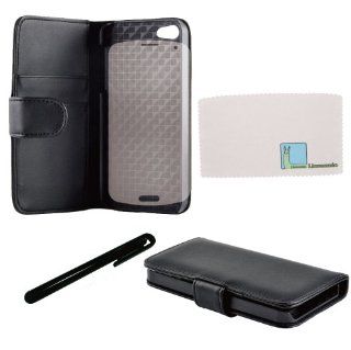 Llamamia Black PU Leather Wallet Case for iPhone 5   Premium Stylus Pen, Microfiber Cleaning Cloth and Screen Protection Film Included in Retail Packing: Cell Phones & Accessories