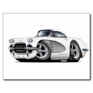 1961 Corvette White Silver Car Postcard