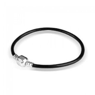 Bling Jewelry Black Leather Sterling Silver Barrel Clasp Bracelet Fits Pandora: Snake Charm Bracelets: Jewelry