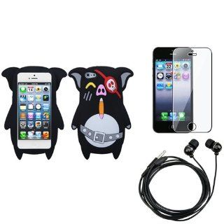 eForCity Headset + LCD Cover + SILICONE RUBBER CASE Black SKULL PIRATE PIG Piggy compatible with iPhone® 5 5G: Cell Phones & Accessories
