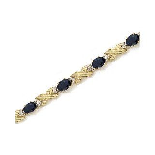 10K Yellow Gold Oval Sapphire and Diamond Bracelet by Jewelry Mountain: Jewelry