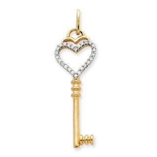14k Yellow Gold 0.33cttw Rising Heart Diamond Key Charm Pendant.: Jewelry