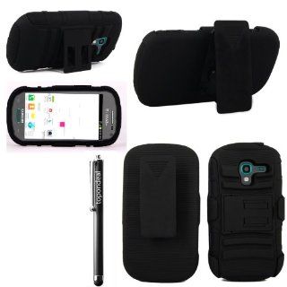 TopOnDeal TM Black/Black Hybrid 3pc Kickstand Belt Clip Holster Case Cover+Stylus Touch Pen For Samsung Galaxy Exhibit SGH T599 T Mobile /MetroPCS Phone Accessory. (Black/Black) Cell Phones & Accessories