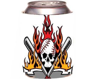 Rikki KnightTM Softball Baseball Skull Tattoo Design Drinks Cooler Neoprene Koozie: Kitchen & Dining