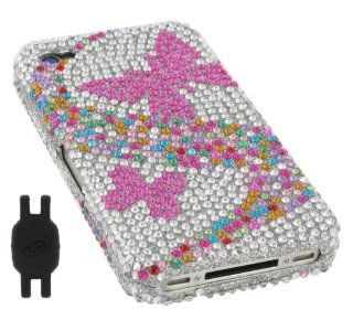 Magenta Butterfly Design Full Rhinestones Snap On Hard Case for Apple iPhone 4 4th Generation with Shoe Silicone Pouch for Nike+ iPod Sensor, Fits AT&T and Verizon: Cell Phones & Accessories