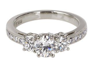 Platinum Round 3 Stone Diamond Ring (GIA Certified 0.71 ct center, 1.43 cttw, G Color, VVS2 Clarity), Size 6: Jewelry