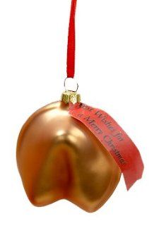 Asian Fusion Fortune Cookie "Best Wishes for a Merry Christmas" Glass Ornament   Decorative Hanging Ornaments