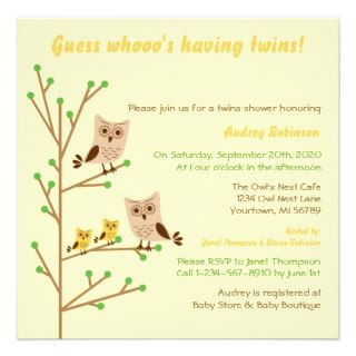 Cute Owl Family TWINS Custom Announcements