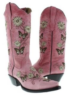 Cowboy Professional   Womens Butterfly And Flower embroidered Genuine Leather Cowboy Boots with Snip Toe: Shoes