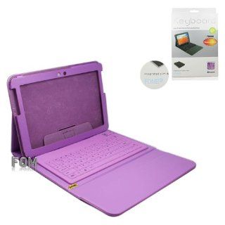 FOM Slim Design PU Leather Bluetooth Keyboard and Protective Case for Samsung Galaxy Note 10.1 N8000 N8010   Purple: Computers & Accessories