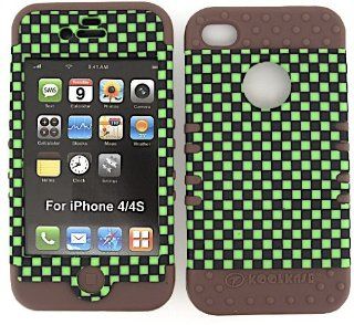 Cell Phone Skin Case Cover For Apple Iphone 4 4s Green Black Checkers    Brown Rubber Skin + Hard Case: Cell Phones & Accessories