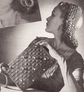 Vintage Crochet PATTERN to make   Head Band Hair Snood Evening Bag. NOT a finished item, this is a pattern and/or instructions to make the item only. : Other Products : Everything Else