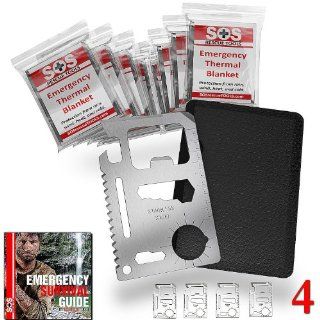 Credit Card Survival Tools   11 in 1 Credit Card Tool (4 PACK)   The Ultimate Survival Tool Making it an Integral Part of Your Survival Gear. This SOS Rescue Tools Multi Tool Comes with 8 Emergency Mylar Blankets   100% Money Back Guarantee : Sports & 