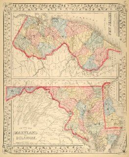 1872 Map Maryland Delaware New Jersey State Counties   Original Print Map  