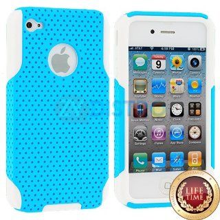 myLife (TM) Sky Blue + White Urban Armor (2 Piece Mesh Hybrid) Toughsuit Case for iPhone 4/4S (4G) 4th Generation Touch Phone (Thick Outer Shockproof Rubber + Soft Internal Silicone Gel + myLife (TM) Lifetime Warranty + Sealed In myLife Authorized Packagin