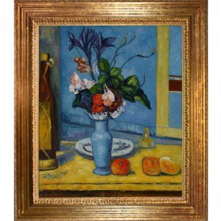 overstockArt Cezanne La Vase Bleu Painting with Vienna Wood Frame, Gold Leaf Finish   Oil Paintings