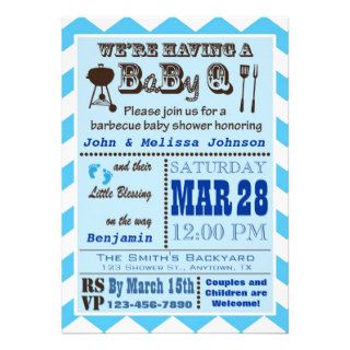 Blue Barbecue BaByQ Baby Shower Personalized Announcement