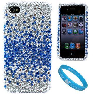 Silver with Blue Rhinestone Protective Two Piece Crystal Hard Case Cover for Verizon Wireless iPhone 4 (16GB, 32GB) 4th Generation and AT&T iPhone 4 + SumacLife TM Wisdom Courage Wristband Cell Phones & Accessories