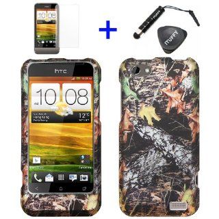 4 items Combo: ITUFFY LCD Screen Protector Film + Mini Stylus Pen + Case Opener + Outdoor Wildlife Leaves Oak Wood Camouflage Design Rubberized Snap on Hard Shell Cover Faceplate Skin Phone Case for HTC OneV: Cell Phones & Accessories