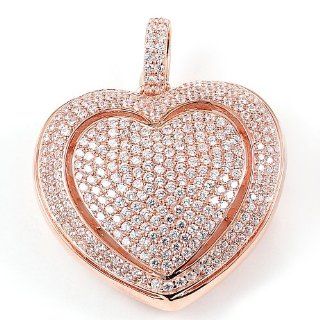 Sterling Silver Large Micro Pave Cz Heart Pendant With Rose Gold Plating: Pendant Necklaces: Jewelry