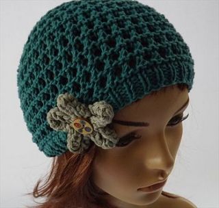 cotton knitted lace beanie by knitknacks company