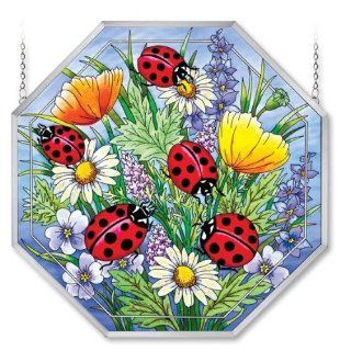 Amia Octagon Window Decor Panel Tempered Ripple Glass with Polished Aluminum Frame, Butterfly Design, 22 by 22 Inch   Suncatchers