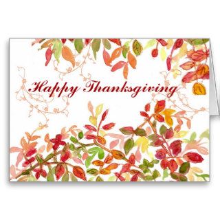 Happy Thanksgiving Card Autumn Leaves Watercolor