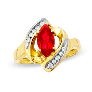 Marquise Lab Created Ruby and Diamond Accent Ring in 10K Gold   Zales
