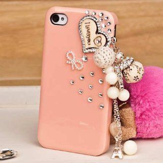 Greentree Handmade Pink 3D Bling Diamond Love Heart Heart Back Case Cover Shell for iPhone 4 / 4S: Cell Phones & Accessories