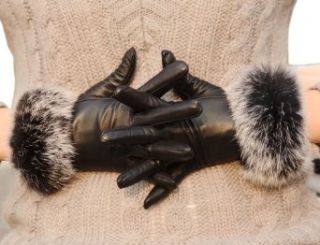 WARMEN Luxury Genuine Soft Nappa Leather Gift Gloves with 100% Rabbit Fur Cuff (L, Black) at  Womens Clothing store: Cold Weather Gloves