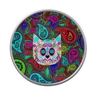 Hipster Cat Sugar Skull Teal Pink Retro Paisley Jelly Belly Candy Tin