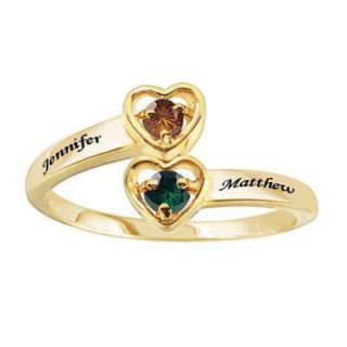 Couples Double Heart Simulated Birthstone Bypass Ring in Sterling