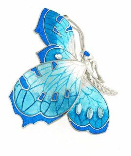 Sterling silver side view butterfly brooch with blue topaz and diamonds: Jewelry