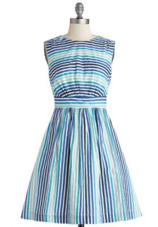 Emily and Fin Too Much Fun Dress in Blue Sea Stripes  Mod Retro Vintage Dresses
