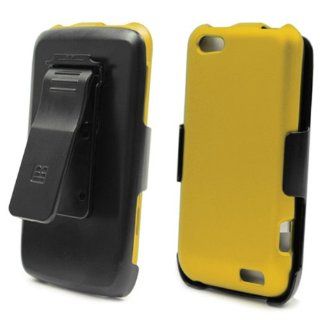 HTC ONE V Yellow Full Armor Protector Cover Hard Case + KickStand Holster + NakedShield Invisible Screen Protector: Cell Phones & Accessories