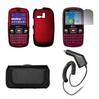 Samsung Freeform R350 / R351 Black Leather Carrying Case+Red Rubberized Hard Snap on Case Cover+Premuim LCD Screen Protetor+Rapid Car Charger Combo For Samsung Freeform R350 / R351: Cell Phones & Accessories