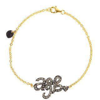 Initial Charm Diamond Pave 18kt Yellow Gold Chain Bracelet Silver Handmade Jewelry: Link Bracelets: Jewelry
