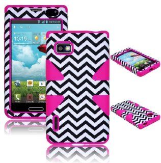 Bastex Heavy Duty Hybrid Case For LG Optimus F3 LS720 MS659 Hot Pink Silicone / White & Black Chevron Shell Cell Phones & Accessories