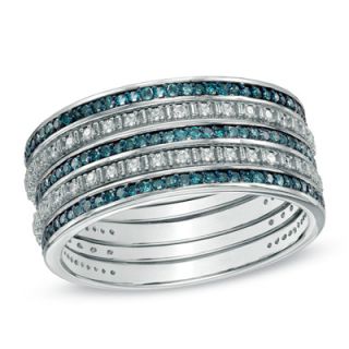 CT. T.W. Enhanced Blue and White Diamond Multi Row Band in
