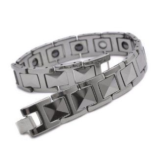 K Mega Jewelry 12mm Silver Colour Tungsten Magnetic Hematite Mens Bracelet 8" B666: Jewelry