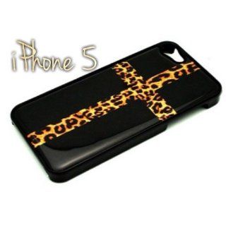 BLACK Snap On Case IPHONE 5 Plastic   Cross with Leopard Print Black Cheetah: Cell Phones & Accessories