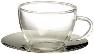 Bormioli Rocco H Drink Espresso Cups and Steel Saucers, Set of 4, Gift Boxed Kitchen & Dining