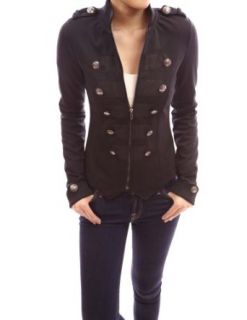 PattyBoutik Black Zip Front Long Sleeve Stand Collar Military Style Light Jacket at  Womens Clothing store: Blazers And Sports Jackets