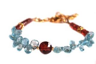aquamarine and garnet gold bracelet by prisha jewels