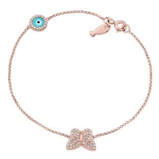 Victoria Kay 14k Rose Gold Diamond Butterfly Evil Eye and Fish Charm Bracelet (1/3cttw, JK, I2 I3): Jewelry