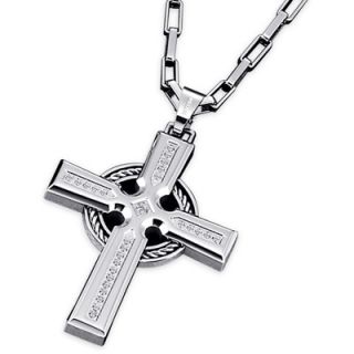 Triton Mens 1/6 CT. T.W. Diamond Cross Pendant in Stainless Steel and