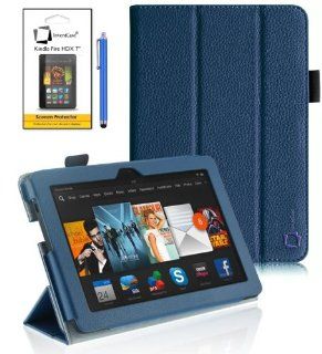 New  Kindle Fire HDX 7 inch 7" 2013 (ALL Model Versions   16GB, 32GB & 64GB Wi Fi + 4G LTE) BLUE Multi Function Leather SMART FOLIO Front & Back Case / Smart Cover / Typing & Viewing Stand / Premium SLIM Flip Case With Magnetic Sleep Senso