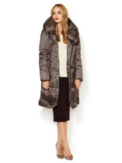 Elissa Down  Puffer Coat with Ruffle Trim by T. Tahari